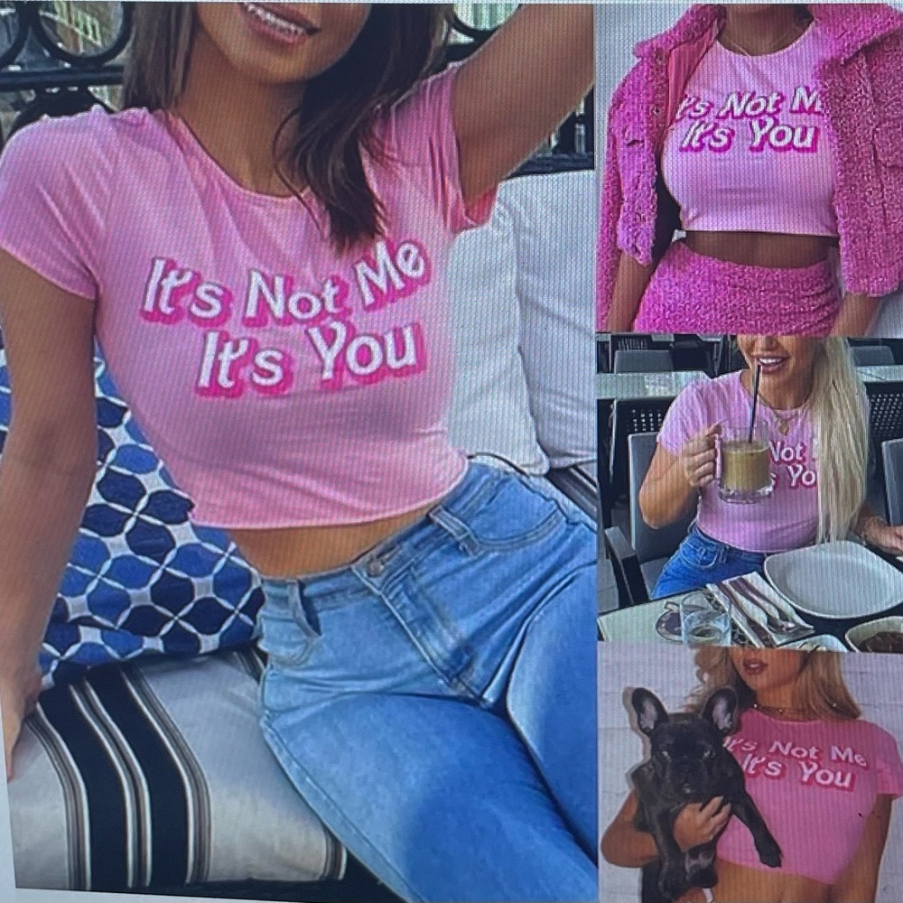 Pink “It’s Not Me It’s You” crop top, size S Barbiecore boho Y2K western beach